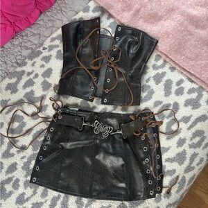 REVICE Brown Leather lace up set with Butterfly Accent